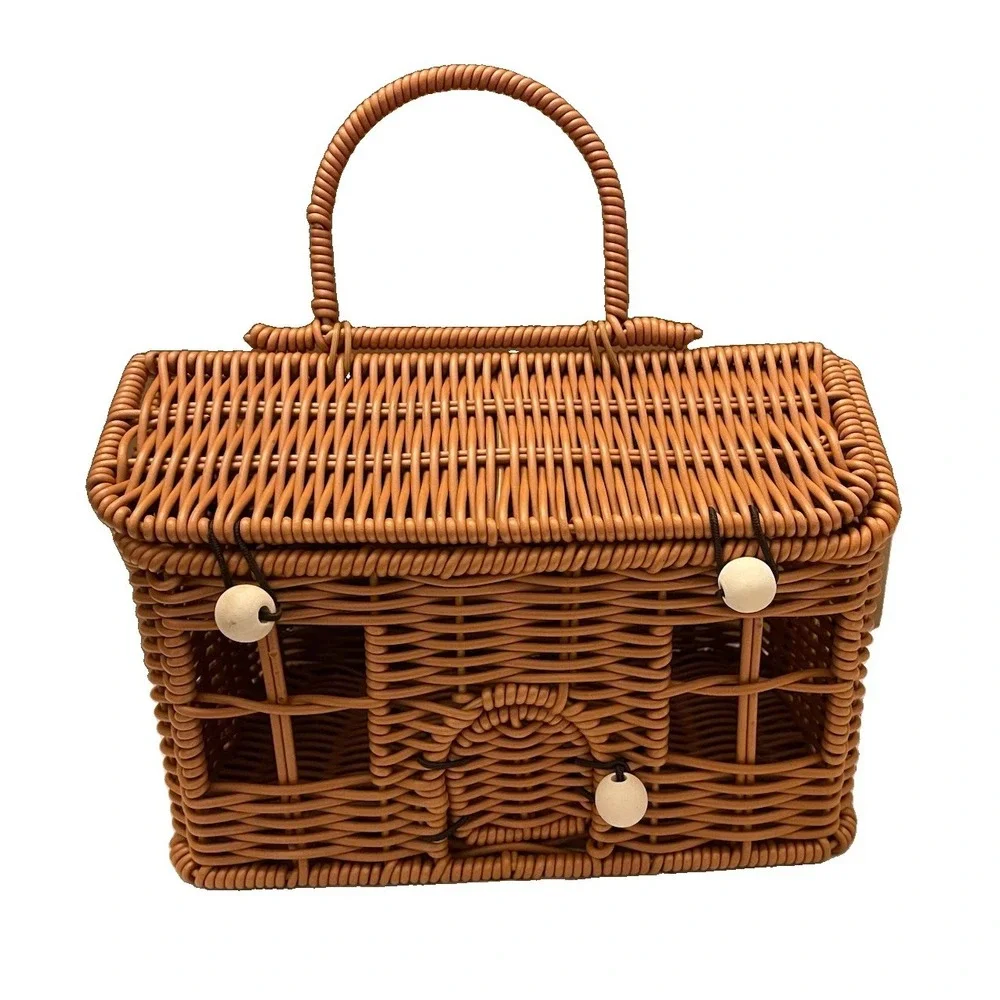 Vintage Style Woven House Purse Cottagecore Basket Bag Fairycore Boho Picnic